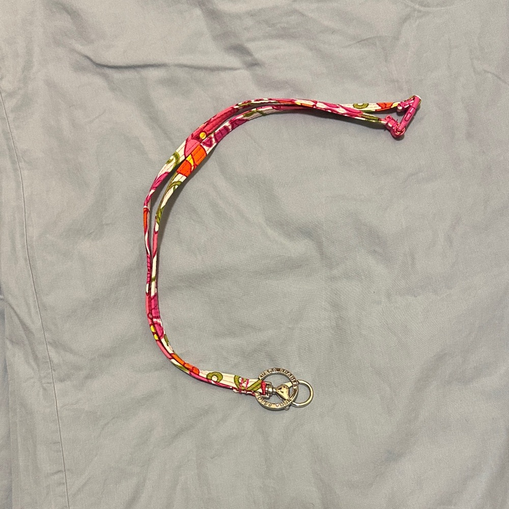 Vera Bradley Pink Floral Fabric Lanyard with Multicolor Accents